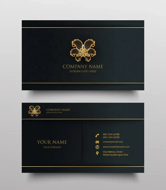 Business Card With Gold Floral Logo Place Text — preview 1