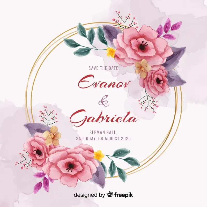 Hand Painted Floral Frame Wedding Invitation — preview 1