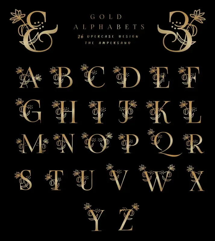 Gold Alphabets 26 Uppercase Designs Ampersand — preview 1