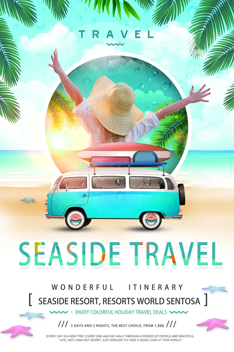 Seaside Vintage Van Summer Travel Poster — preview 1