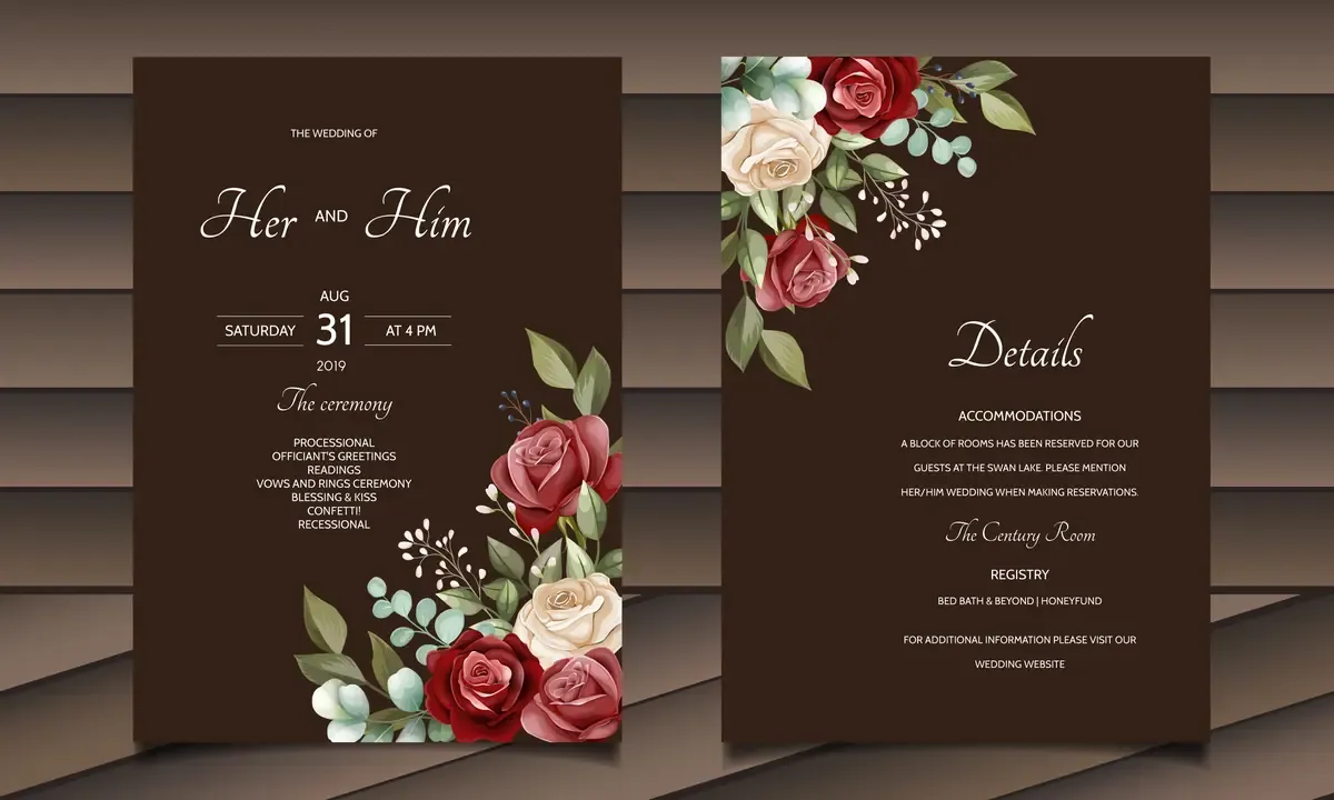 Beautiful Floral Wreath Wedding Invitation Card Template — preview 1