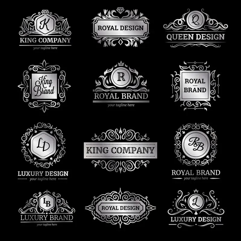 Set Of Silver Luxury Labels With Flourishes And Monograms Ornate Decorations — preview 1