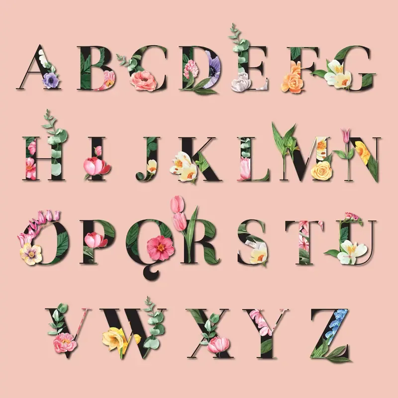 Tropical Alphabet San Serif Font Typographic Summer With Plants Foliage — preview 1