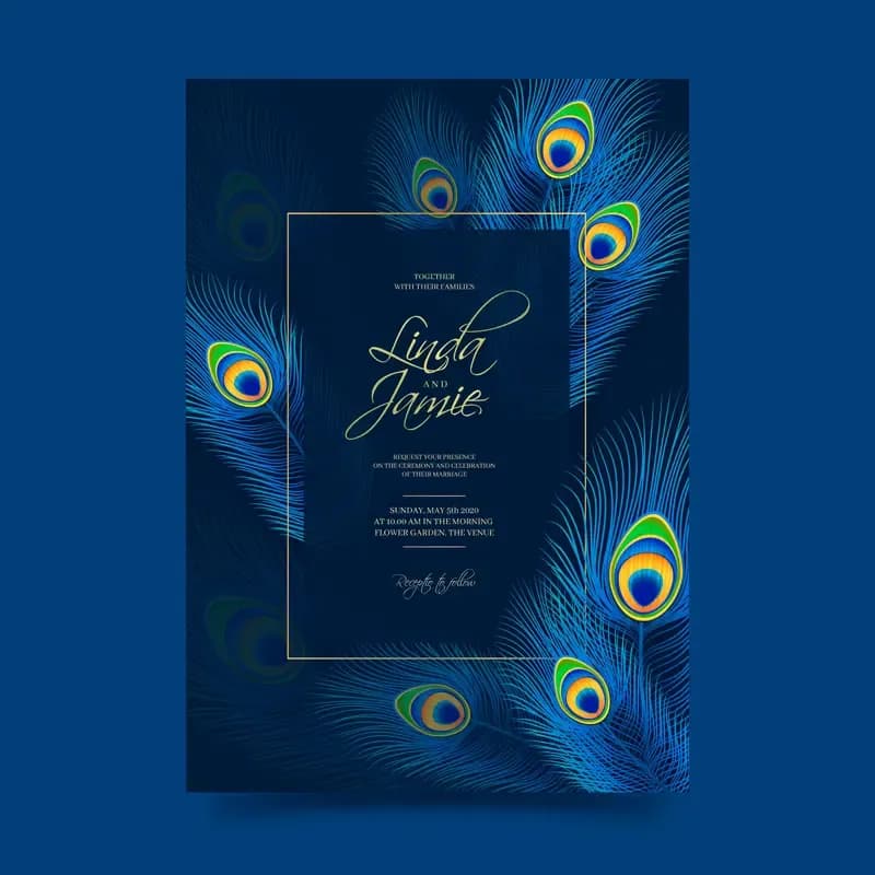 Wedding Invitation Template With Peacock Feathers (4) — preview 1