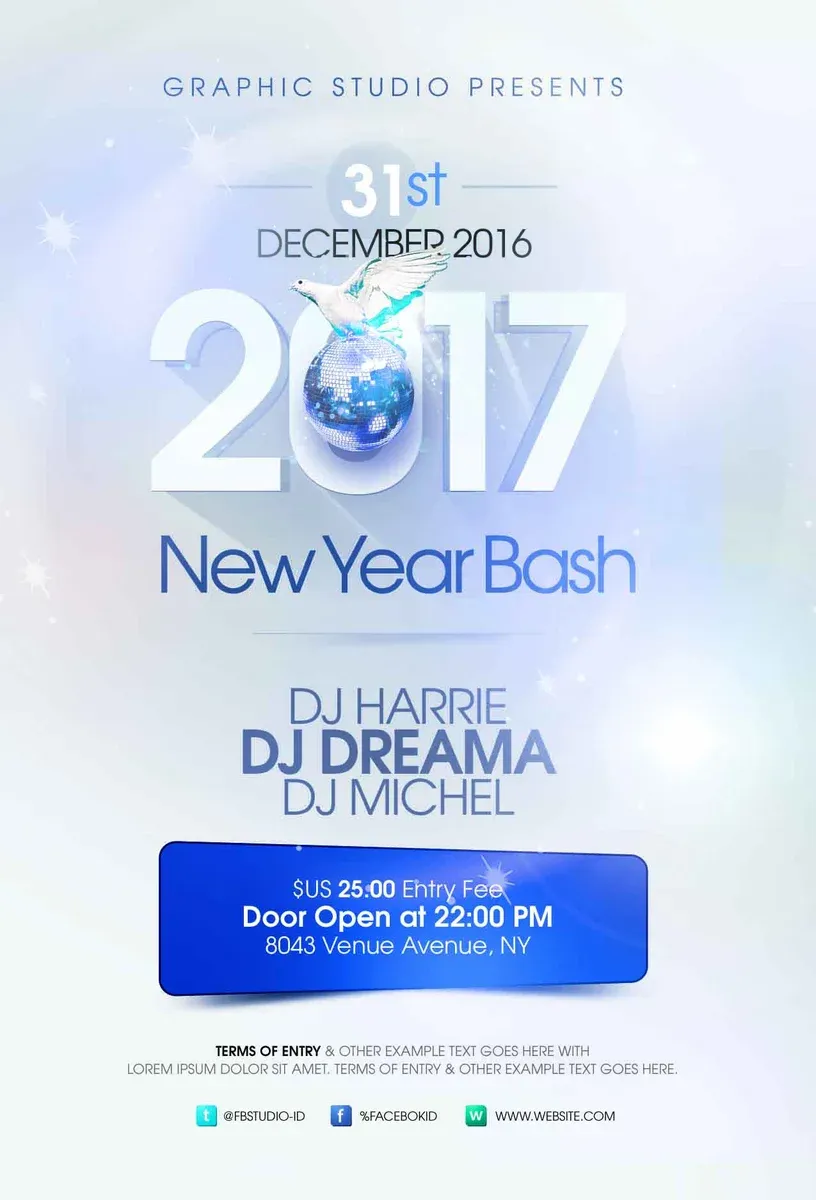 2017 New Year Party Flyer Event Ticket — preview 1