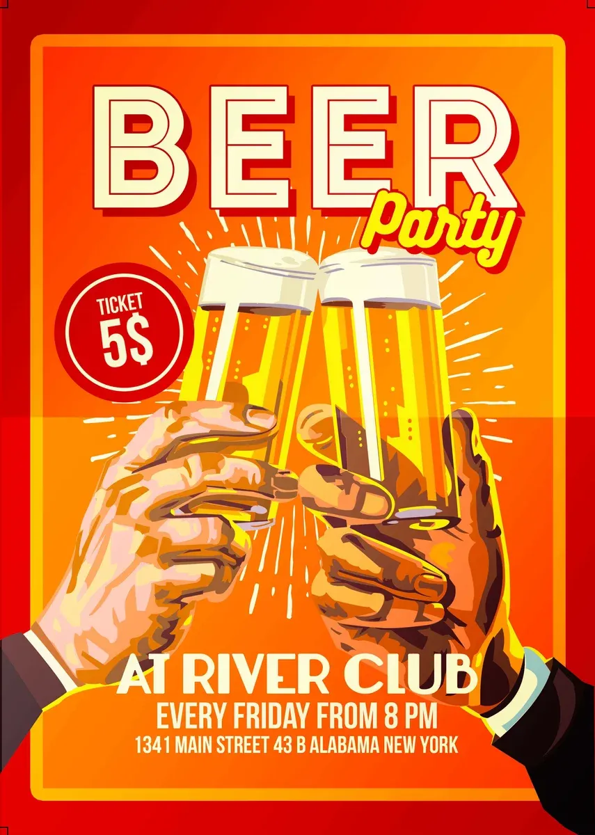 Beer Party Happy Hour Flyer Poster — preview 1