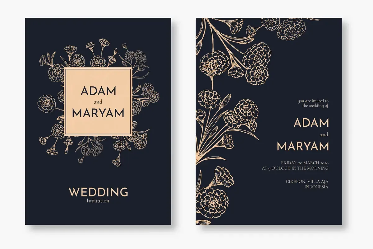 Set Classic Floral Outline Hand Drawn Luxury Wedding Invitation Design Card Templates Wedding — preview 1